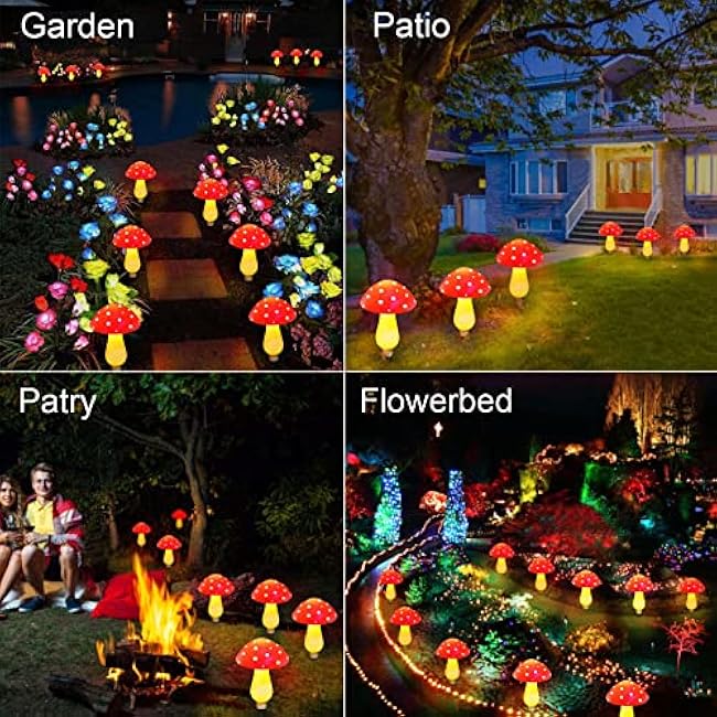 New Upgraded Waterproof Solar Mushroom Lights Outdoor Decor, 8 Modes for Garden Pathway Landscape Yard Easter Pathway Halloween Xmas Decorations, Set of 6 Red