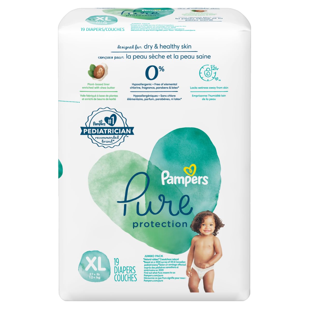 Pampers Pure Protection Baby Diapers, Extra Large Size Taped Diapers, (XL) Size 5, 19 Count [Hypoallergenic and unscented Protection 0% Chlorine paraben Latex]-picture-11
