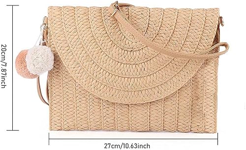 Miniatura 2 de Bolso cruzado de paja redondo tejido a mano, bolso cruzado para niñas, bolsa de paja para playa de verano, cartera tipo sobre para mujer