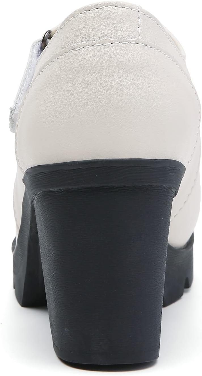 DADAWEN Women's Leather Classic Mid Heel Mary Jane Square Toe Oxfords Platform Dress Pumps Shoes - Image 5