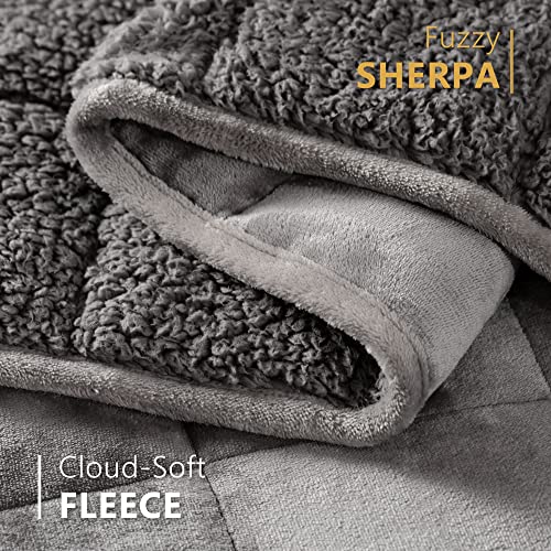 Mr. Sandman 15 Lbs Weighted Blanket Queen Size With Foot Pocket, Extra-Long Heavy Throw Blanket With Soft Plush Sherpa & Warm Cozy Fleece, Great For Relax And Sleeping - 60'' X 90'', Grey #TOP1
