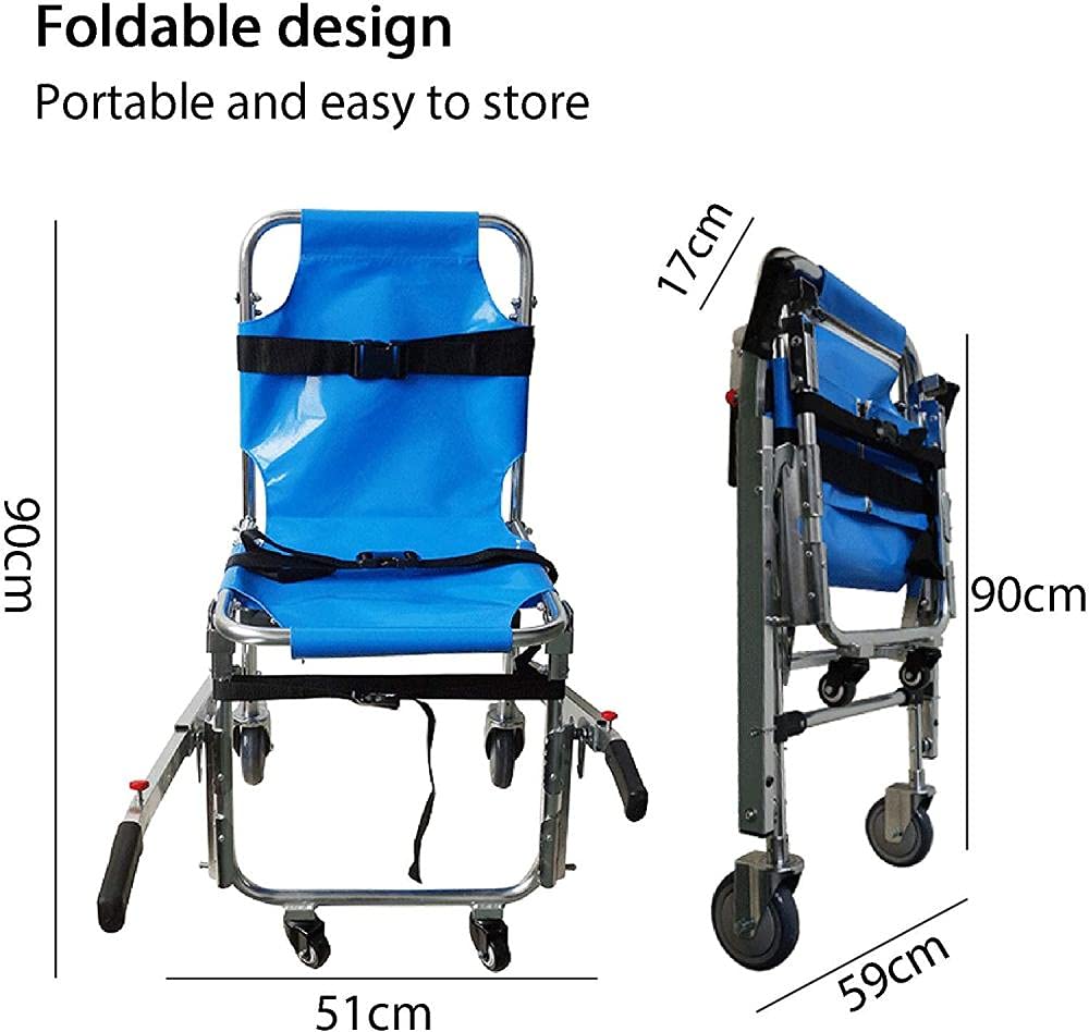 Krzesło składane - aluminiowe lekkie krzesło schodowe o udźwigu 350 funtów, krzesło strażackie, ewakuacyjne, medyczne, podnośnikowe, transportowe(Blue)