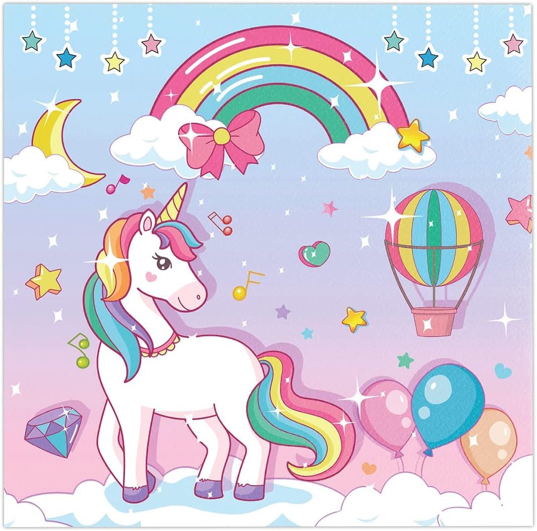 Set di 20 ospiti di compleanno unicorno per ragazze e ragazzi, unicorno, palloncini, piatti di cartone, tovaglioli, decorazione di compleanno per ragazze