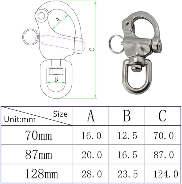 Moschettone Girevole con Occhiello per Barca, Canottaggio, Barca a Vela, in Acciaio Inox 316 - 5