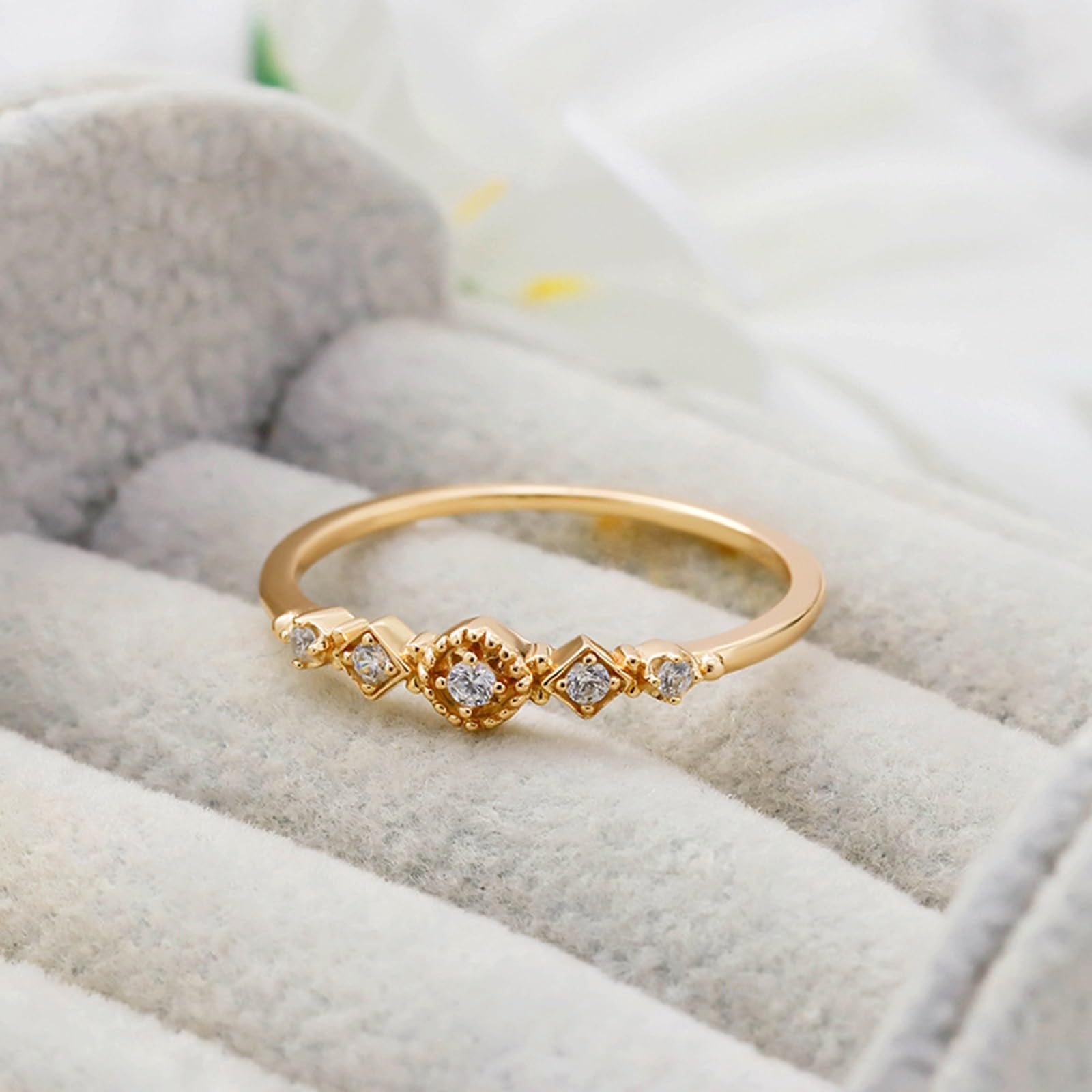 Anello Donna Anniversario Matrimonio, Anello di Fidanzamento Comfort Fit Vintage con Moissanite Rotonda in Oro giallo