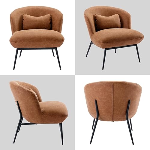 Miniatura 3 de DUOMAY Silla decorativa moderna, tapizada de sherpa, sofá individual Boucle con almohada lumbar, patas de metal, silla para sala de estar,