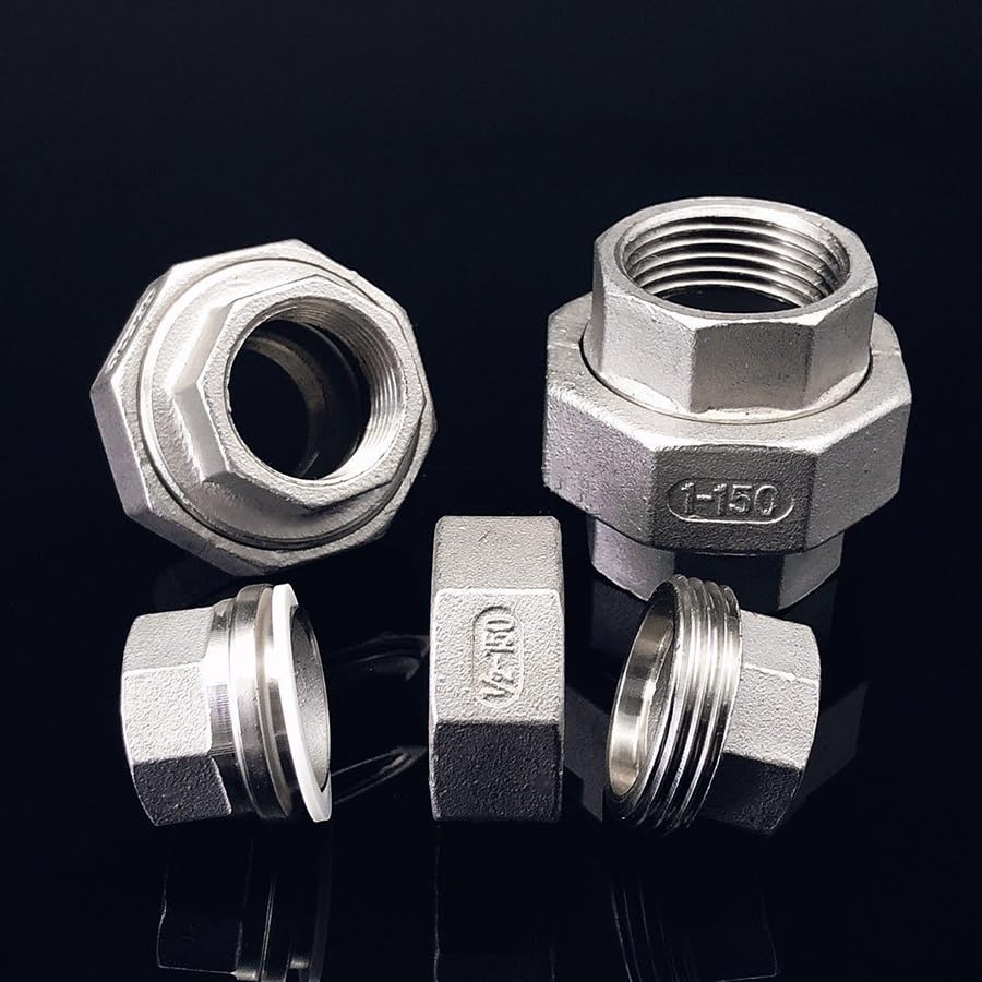 1 pieza de acoplamiento de unión de acero inoxidable 304 1/4" 3/8" 1/2" 3/4" 1" 1-1/4" 1-1/2" 2" BSP hembra macho rosca fundida tubería (color: F-M, tamaño: 1-1/2" ) )