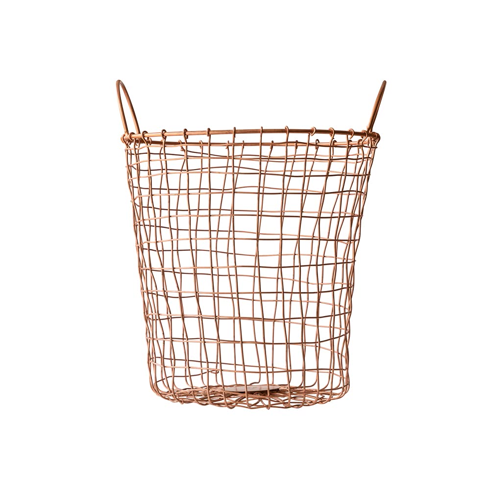 Handmade Pure Copper Wire Round Basket Extra Large With Handles Contemporary Finish