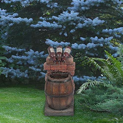 Tomppy Resin Wine Bottle And Barrel Outdoor Fountain, Led Beer Barrel Water Fountains Feature Sculpture, Self Circulating Garden Fountain Statue, Outdoor Lawn Courtyard Yard Art Decoration (A) #TOP2