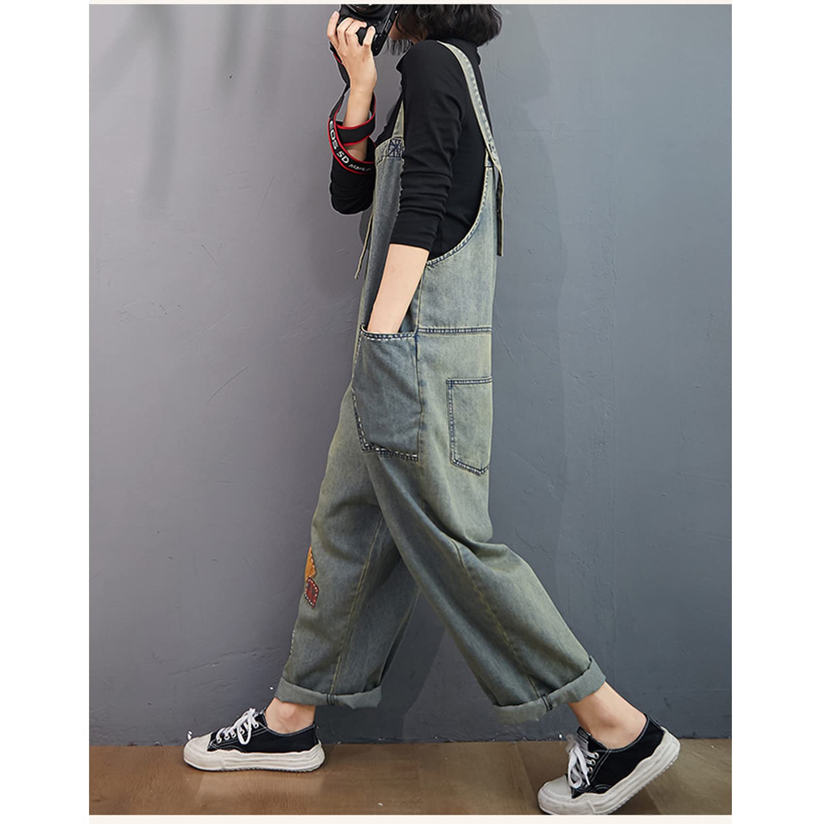 Salopette Donna Jeans retrò in Denim Lunga Regolabile Cinturino Senza Maniche Tute Baggy Casual a Gamba Larga Pantaloni Dungarees Overall Jumpsuit Light Blue-XXL