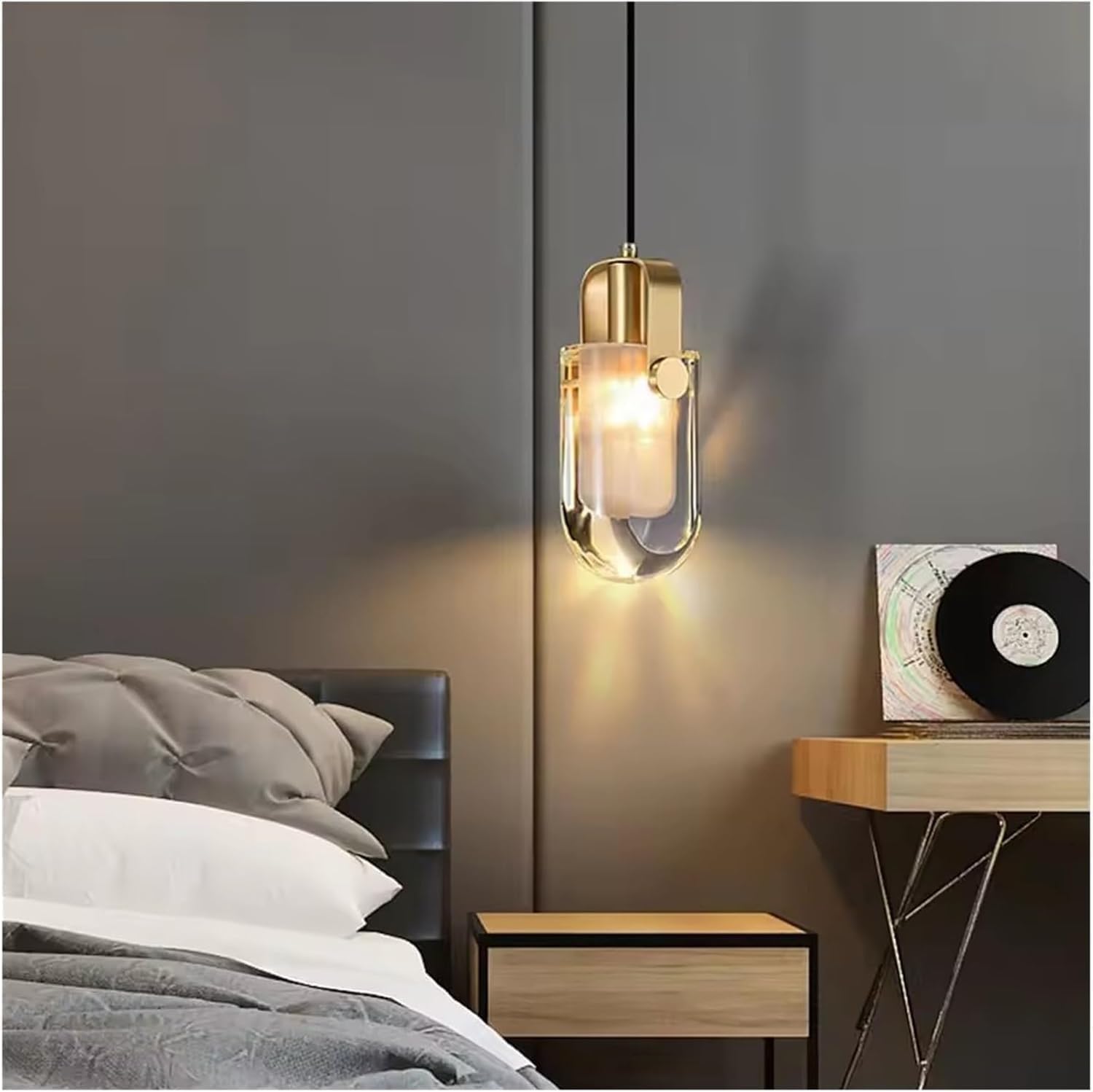 European Luxurious Crystal Lampshade Pendant Light with E12/E14 Brass Base Pendant Lamp 3.9in Bedroom Decorative Hanging Light