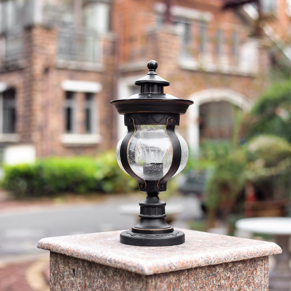 Post Light Fixture For Outdoor Waterproof Black Lamps Post Lights 15.35Inch Glass Gate Column Pillar Lamps Exterior Pedestal Bollard Lighting Fence Deck Lanterns For For Garden Front Yard Porch Pier