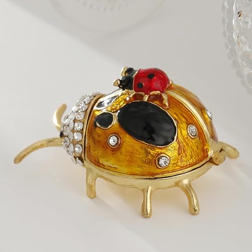 Miniatura 4 de Mini caja de baratijas de mariquita amarilla pintada a mano, decoración única del hogar, recuerdo coleccionable, adorno personalizado elegante hecho