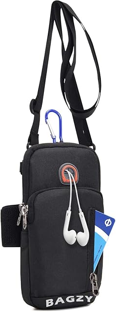 BAGZY Running Armband Sport Shoulder Bag Phone Holder Passport Travel Wallet Bag Money Belt Waist Pouch Shoulder Holsters Cross body Outdoor Purse Case Bag for iPhone 13 Pro/12 Pro Max/XS Black