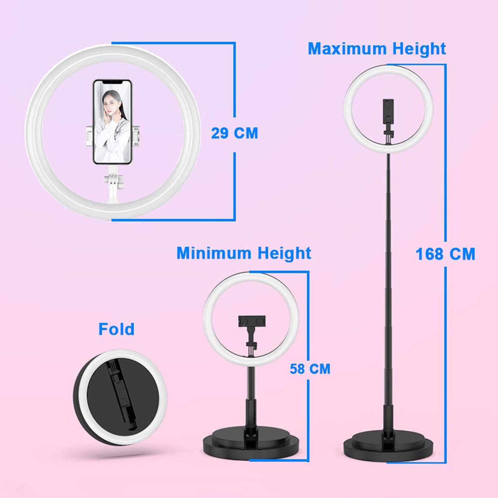 Luce ad Anello LED Pieghevole, 3 modalità Colore Luce per Selfie Trucco Luce Dimmerabile 15 Colori RGB 9 modalità Dinamiche per Youtube, TIK Tok, Fotografia,Nero