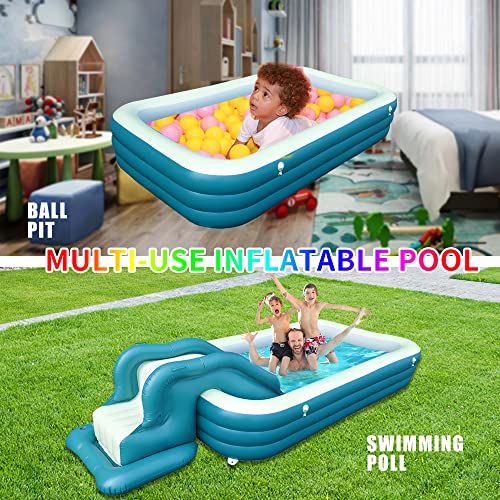 Hpcoolue Inflatable Swimming Pool, 110” X 67” X 20” Full-Sized Family Lounge Pool For Kids, Adults, Above Ground Blow Up Pool With Slide For Backyard, Summer Water Party, Air Pump Included #TOP4