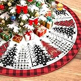 Huahuanghui Weihnachtsbaumdecke Rund 120cm/47zoll, Rote & Schwarze Büffelkaro, Weihnachtsbaum Motiv, Christbaumdecke, Baumdecke, Feiertagsfeiern