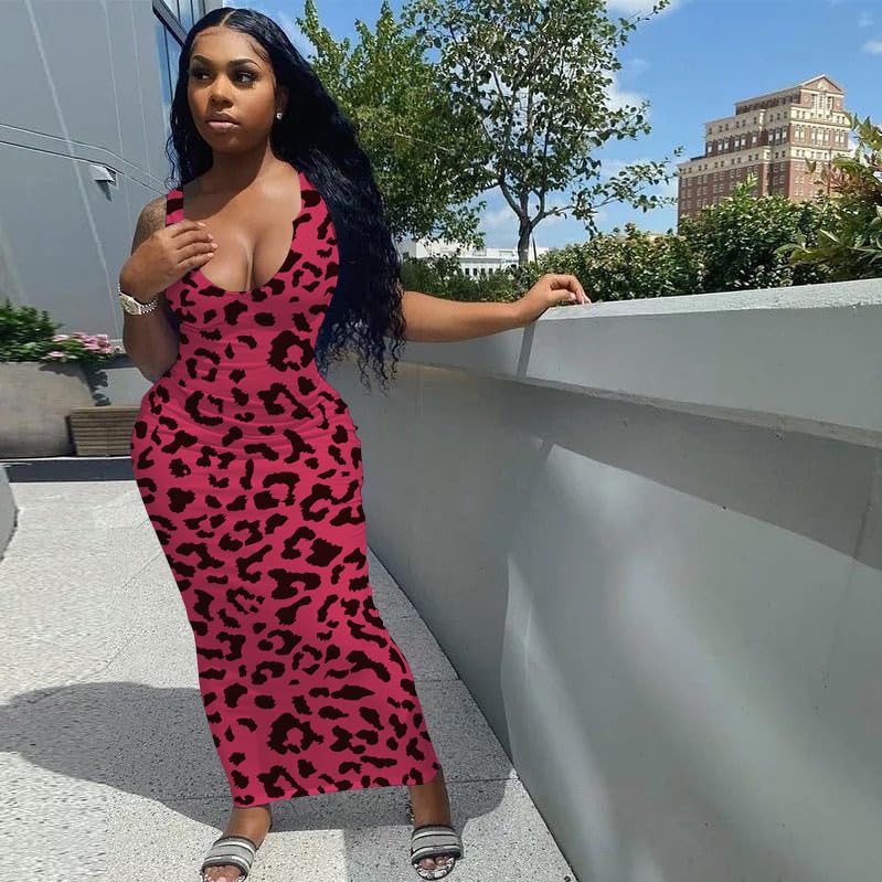 Image of Nimsruc Women Casual Sexy Deep U Neck Tank Top Bodycon Dress Summer Sleeveless Wrap Long Basic Party Club Maxi Dresses