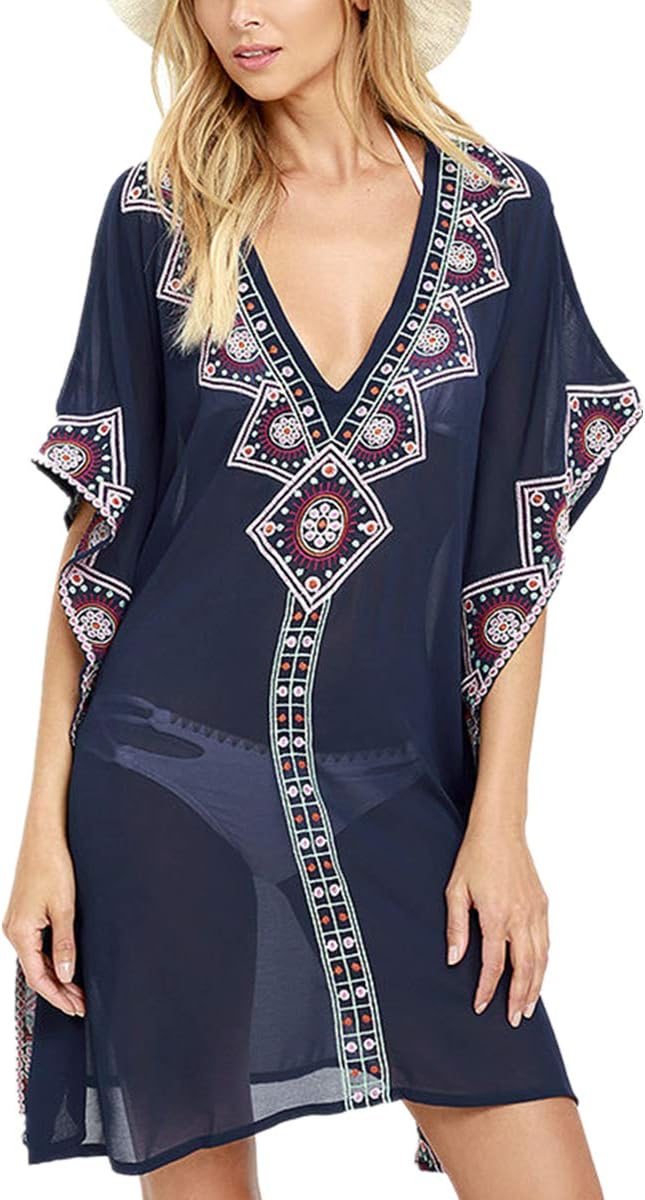 Ladies Summer Beach Cover Up Dress Bohemian Tunic Tops Roomy Causual Tshirts