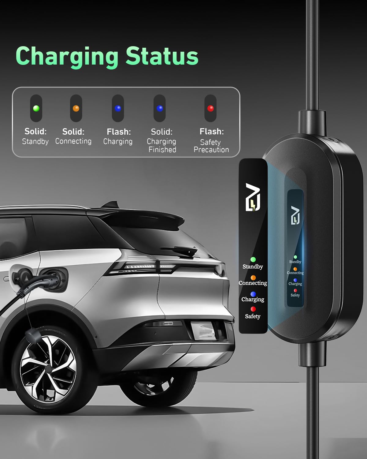 EVJUICION EV Charger Cable Type 2 to 3 Pin Plug 8M, [10A, 2.3kW] Electric Car Charger with Holder, IP67/IP65 Type 2 Charging Cable 3 Pin with LED Indicator Light, for Type 2 EVs and PHEV — view 4