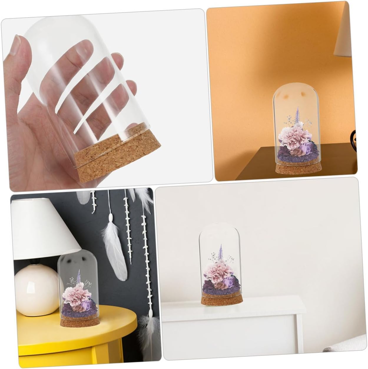 5pcs Preserved Flower Glass Cover with Cork Delicate Adornment for Home Office Decoration for Landscapes and Figurines