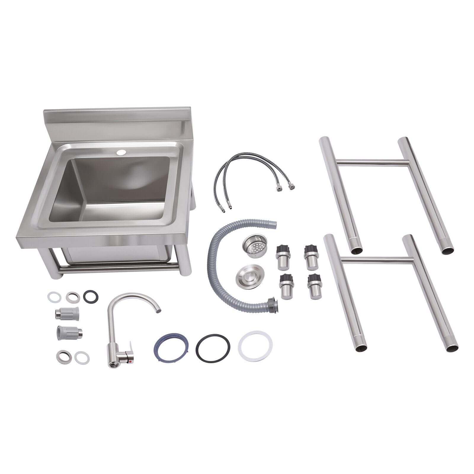 Fregadero de cocina de acero inoxidable, kit de fregadero de cocina de acero inoxidable, juego de fregadero rectangular de acero inoxidable con colador de desagüe con grifo y tubos de bajada,