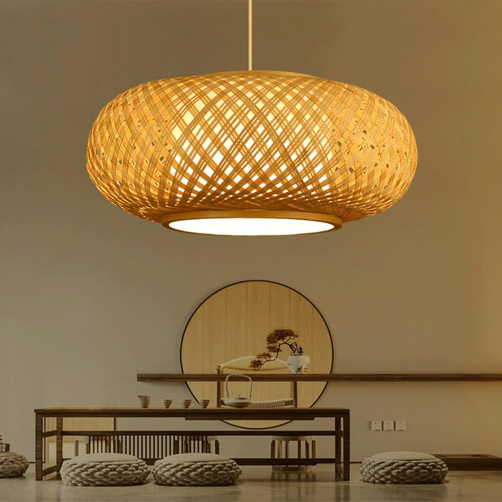 Ręcznie tkany klosz, pleciony bambusowy wiszący oprawa oświetleniowa w stylu chińskim, lampa wisząca do restauracji lub herbaciarni w stylu chińskim, japoński bambusowy żyrandol, regulowane
