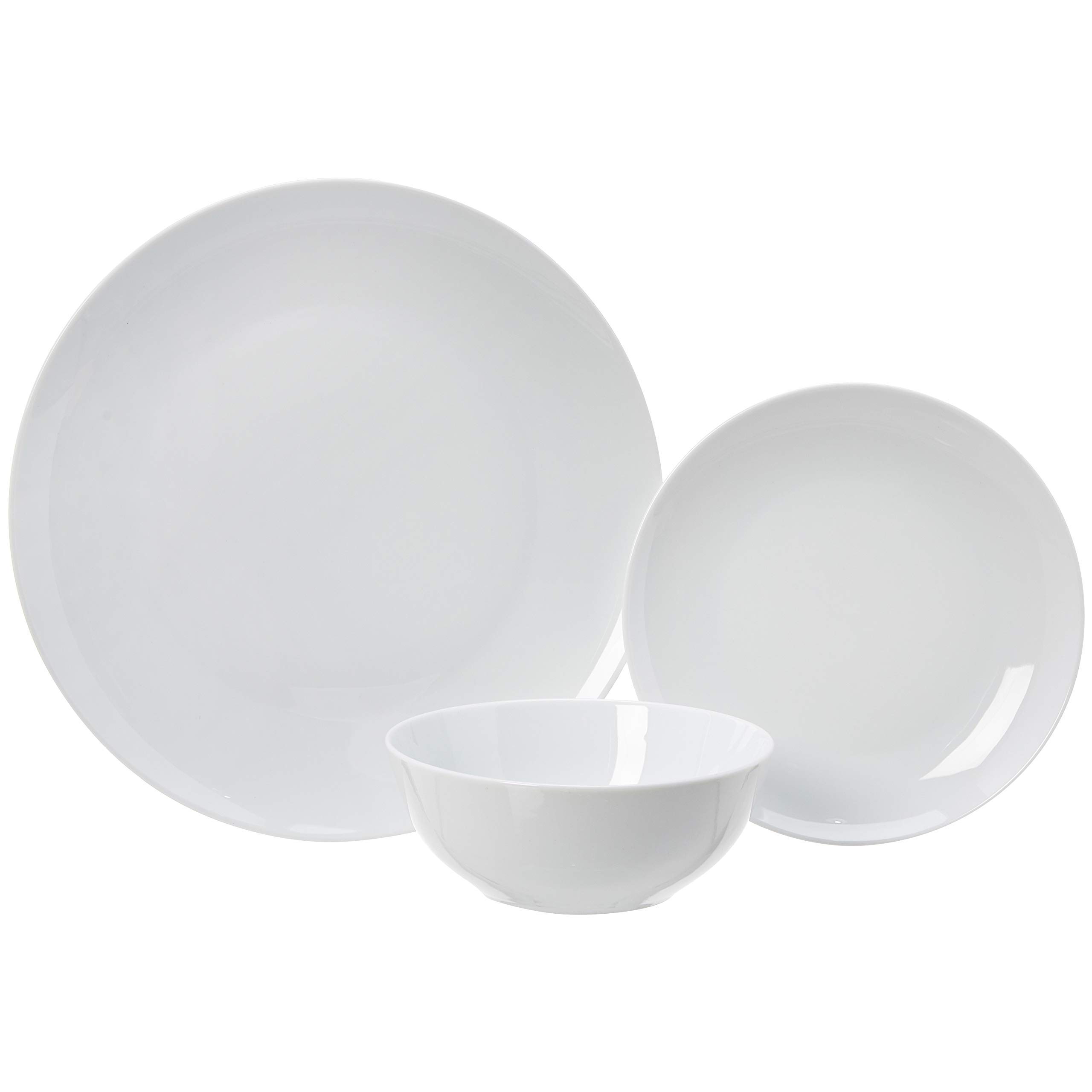 Amazon Basics Vajilla, 6 servicios, Paquete de 18, Porcelana blanca lisa — view 7
