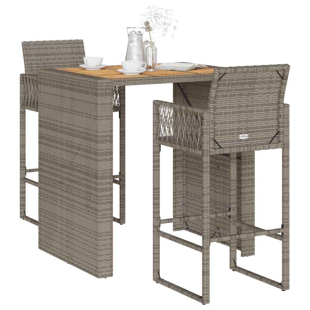 vidaXL Ensemble de Bar de Jardin 3 pcs sans Coussins Gris Poly rotin, Ensemble de Table de Bar, Table et Chaise de Bar, Ensemble Table de Bar et Tabouret