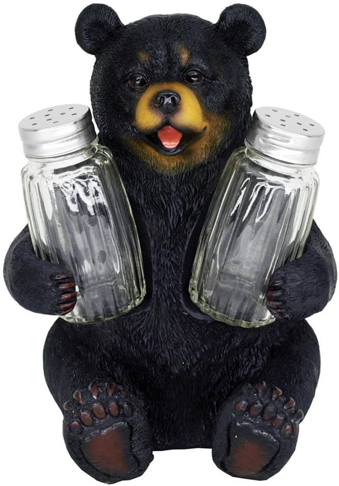 DWK Bear-Shaped Salt and Pepper Shaker Set, 6.25" Black Resin