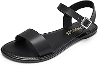 DREAMPAIRS Women's Ankle Strap Open Toe Flat Sandals - Buckle Comfort Summer Dressy Flats for Beach & Casual Wear