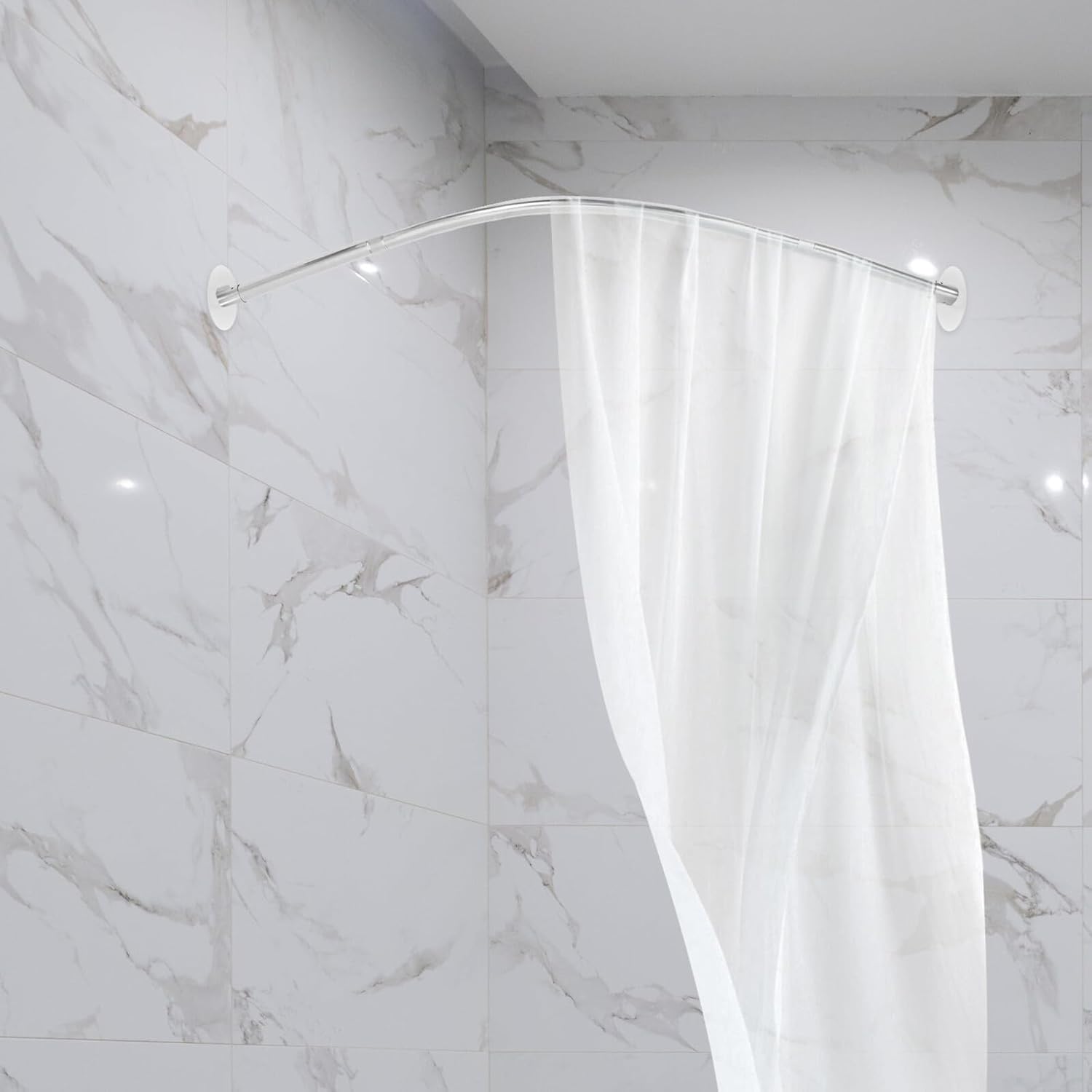 Curved Adjustable Tension Shower Curtain Rod, Extendable U-shaped Bathroom Rod, No-drill Installation, Natural Color, Suitable for Bathtub and Shower Use