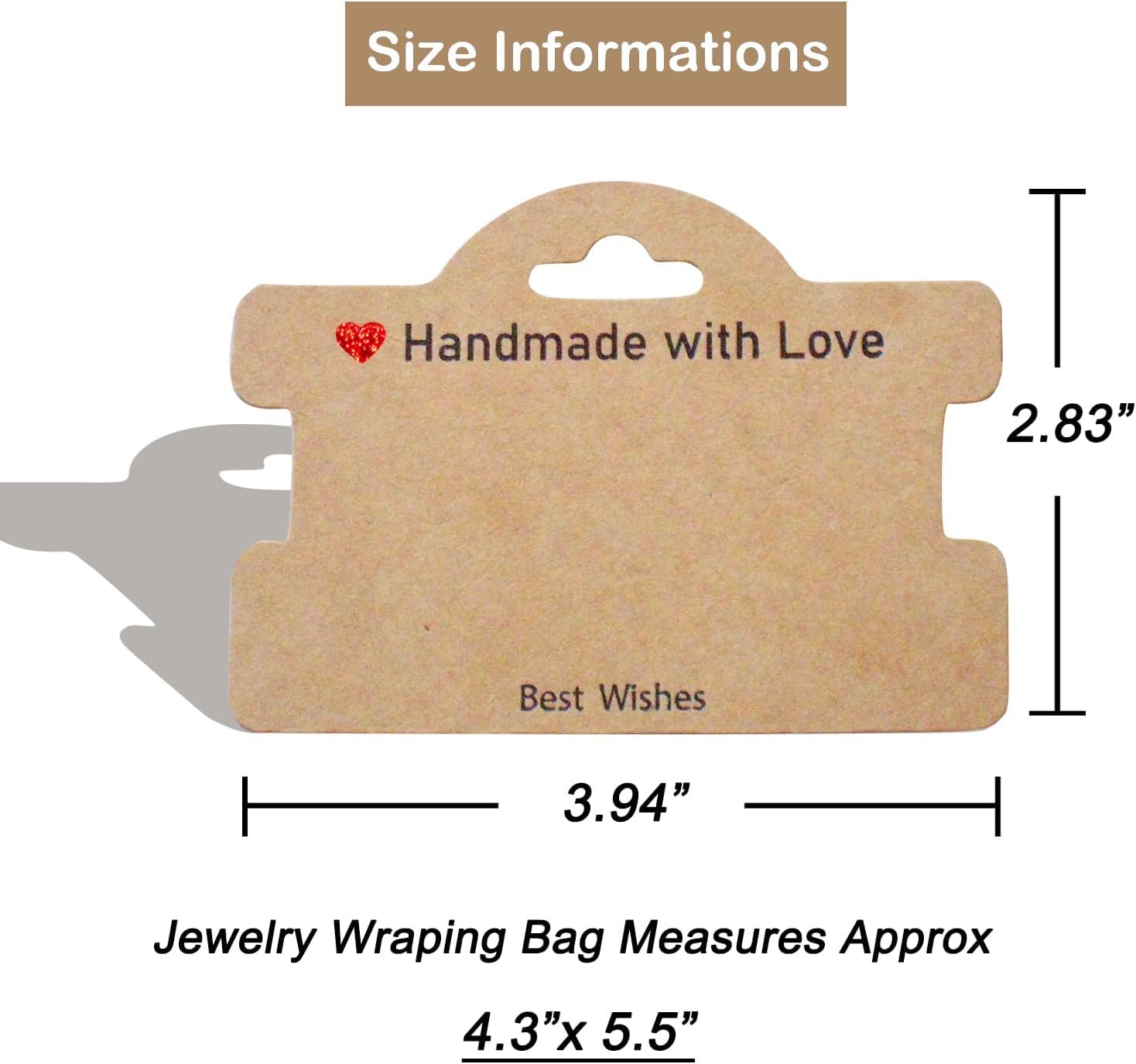 104 Set Bracelet Packaging for Small Business, Display Cards with Clear Bags, Handmade with Love Hanging Jewelry Cards, Tags, Business Supplies for Selling Necklace, Earrings (Brown)