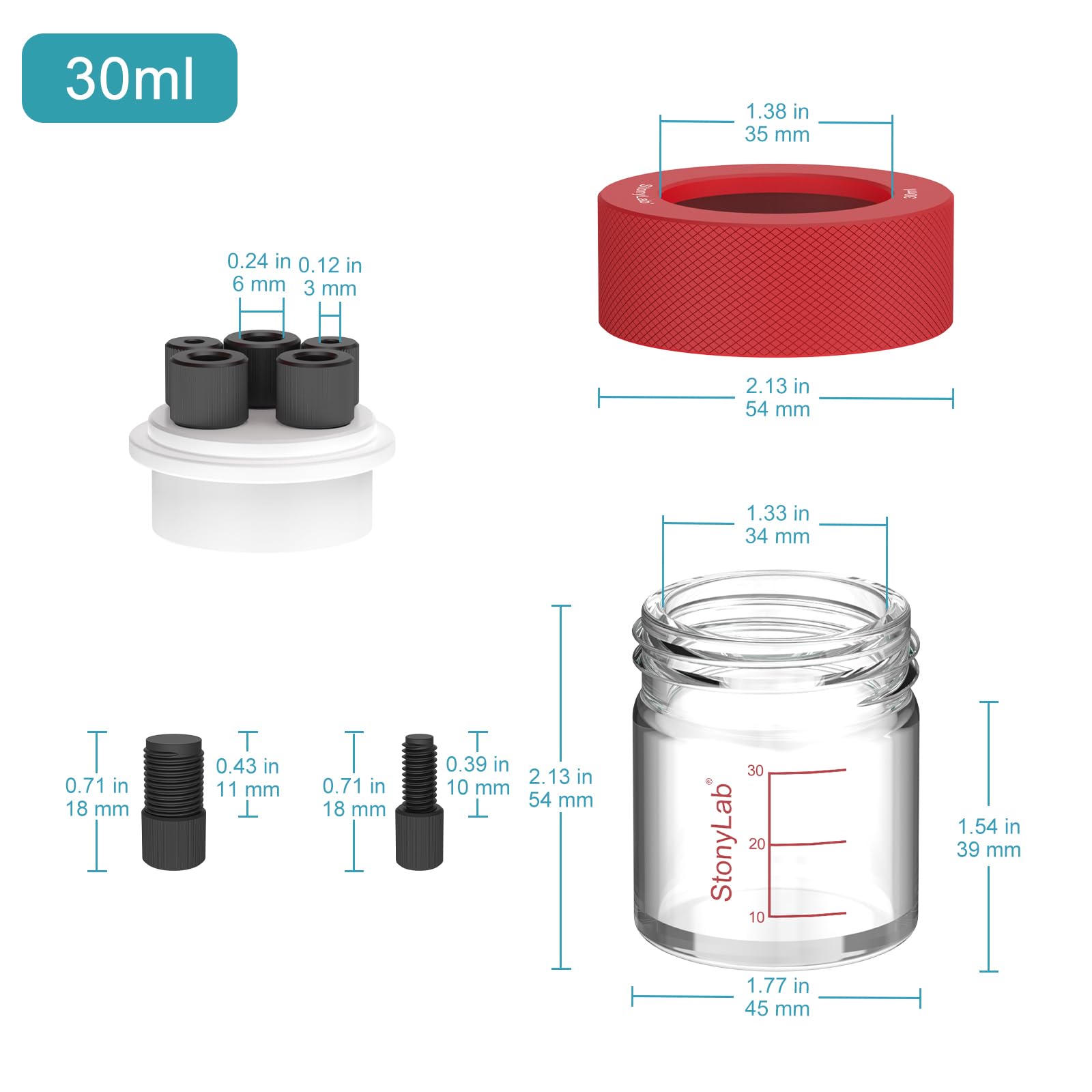stonylab 30 ml Super-Versiegelt Einzelne Elektrolysezelle mit Gasanschluss, 3-Elektroden System Elektrolysezelle mit Borosilikatglas Zellkörper und PTFE Deckel, Nein Elektrode Inbegriffen