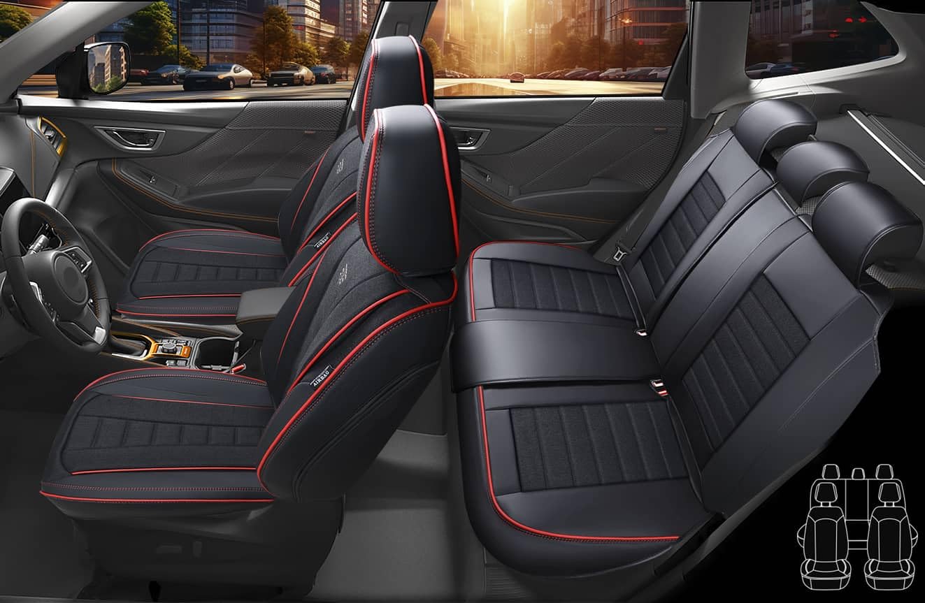 Autositzbezüge Universal für PKW & SUV – Premium Schonbezüge Komplettset Schwarz, hochwertig verarbeitet für mehr Sitzkomfort, Airbag-kompatibel Sitzauflage, für Vorder- und Rücksitze
