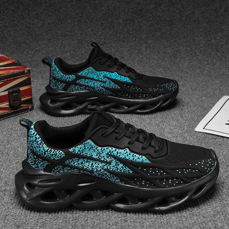 Image of DLWKIPV Mens Running Shoes Tennis Slip on Sneakers Walking Sports Gym Athletic Workout Non Slip Work Shoes Casual Lightweight Soft Fashion Trainers Black Blue Size 12