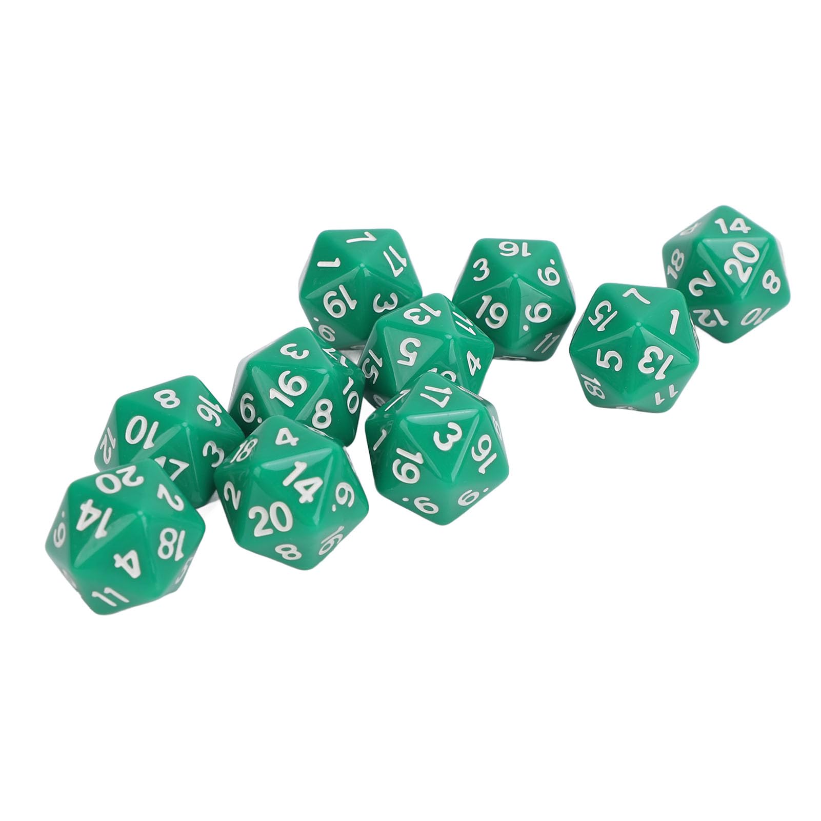 Kości Dungeons and Dragons, 10 Sztuk 20-stronnego Zestawu Kości D20, Kostki Wielościenne ze Złotymi Cyframi do Gier Stołowych do Odgrywania Ról DND RPG Dungeon Dragons Board (GREEN)