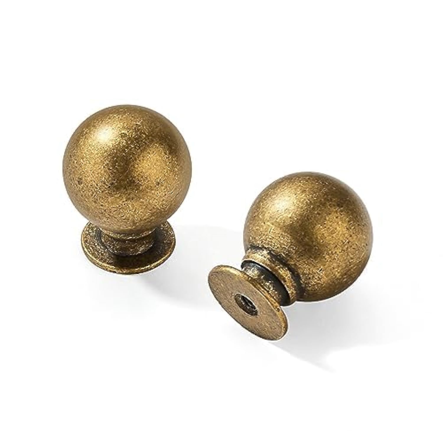 CABDM 10 Pack 1-1/4 Inch Solid Antique Brass Cabinet Knobs Large Heavy Duty Drawer Knobs Kitchen Cabinet Hardware Vintage Ball Knobs Antinque Gold