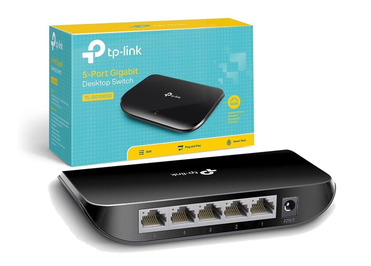 TP-​Link TL-​SG1005D - Switch Ethernet Gigabit de 5 Puertos (10/​100/​1000 Mbps), Plug & Play, Sin Configuración, Bajo Consumo Energético, Silencioso y Compacto, Hub Ethernet , Diseño aerodinámico