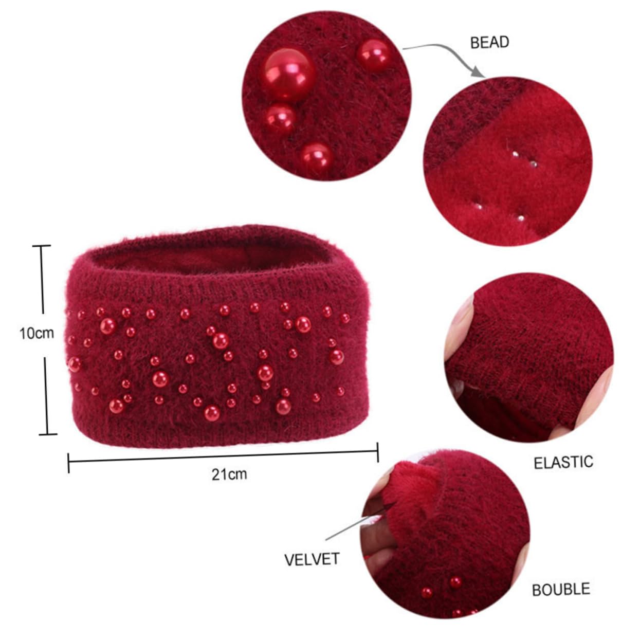 CONGARTENO Double Layer Soft Knitted Pearl Headband Warm Women's Headwrap Stylish and Comfortable