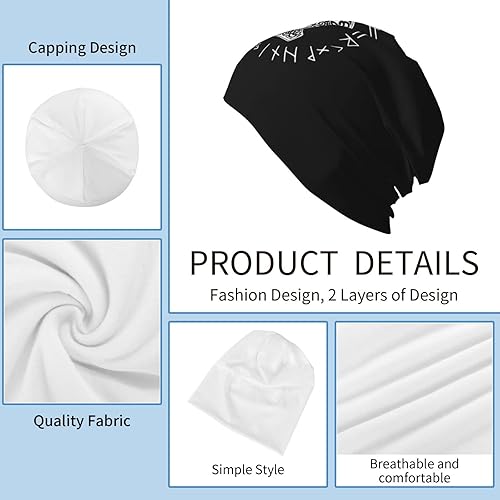 Vista 5 de Vikings Mjolnir and Rune Wheel Norse Mythology Symbol Adult Knitted Hat Beanie Winter Warm Skull Hat - Men Women