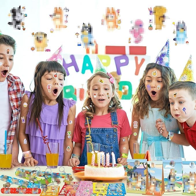 70PCS Party Bag Fillers for Kids, Kids' Party Favours 34 Stickers 12 Paper Party Bags 12 Keyrings 12 Snap Bands for Childrens Bag Fillers Stocking Fillers for Boys Girls
