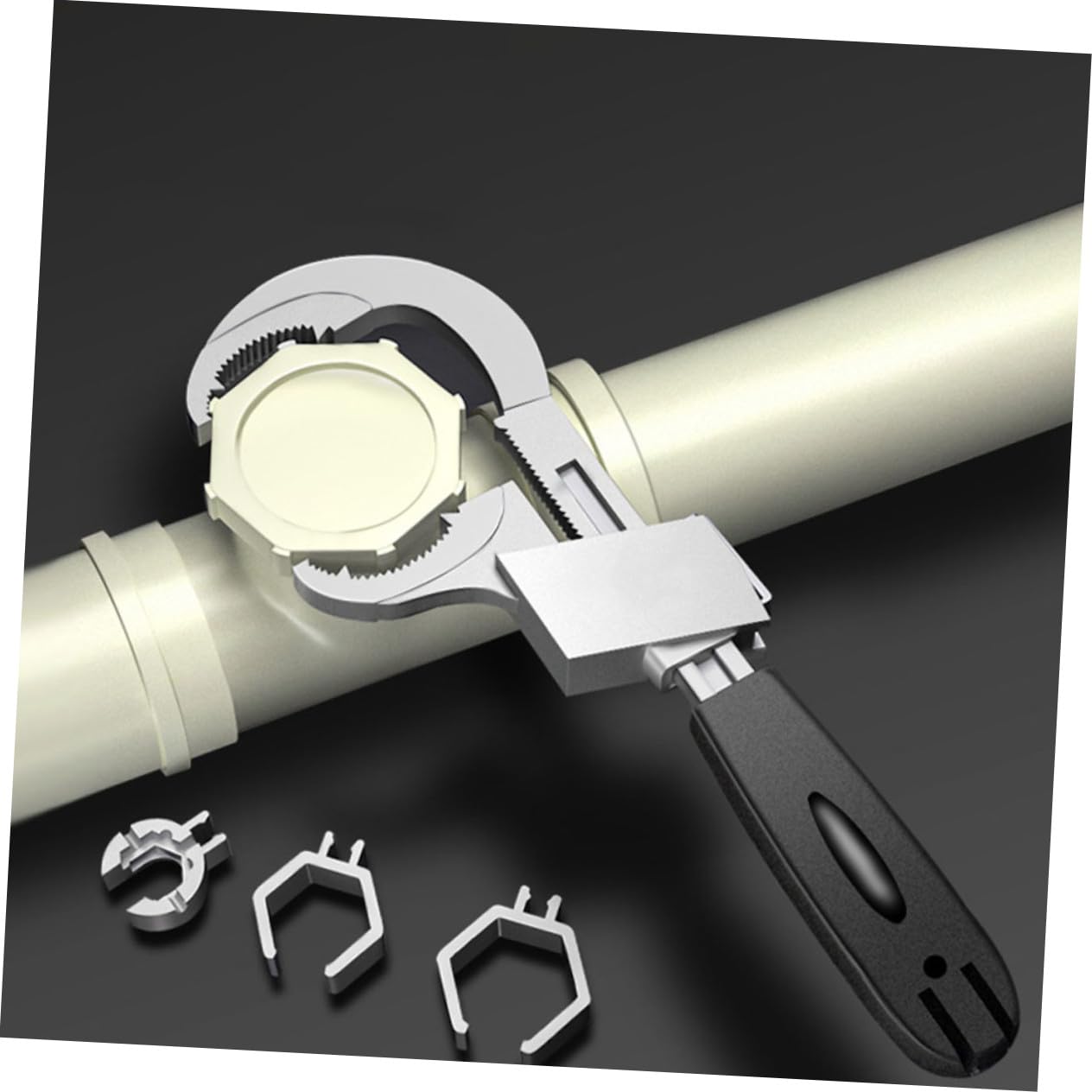 Llave Inglesa Ajustable de Doble con Dientes Redondeados para Fontanería Herramienta Multifuncional para Lavabo y Cocina con Accesorios para Estrechos Mango Portátil