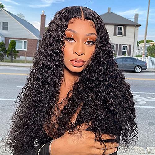 Curly Lace Front Wigs Human Hair Pre Plucked 13x4 Lace Frontal Wigs for Black Women 180% Density Brazilian Virgin Human Hair Wigs with Baby Hair Natural Color(22 inch, kinky curly wigs)