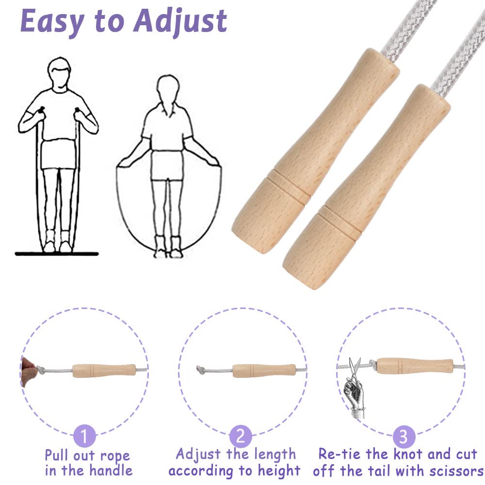 Jump Rope Kids,8.5ft Adjustable Cotton Skipping Rope with Wooden Handle for Boys and Girls Fitness Outdoor Exercise (Silver)