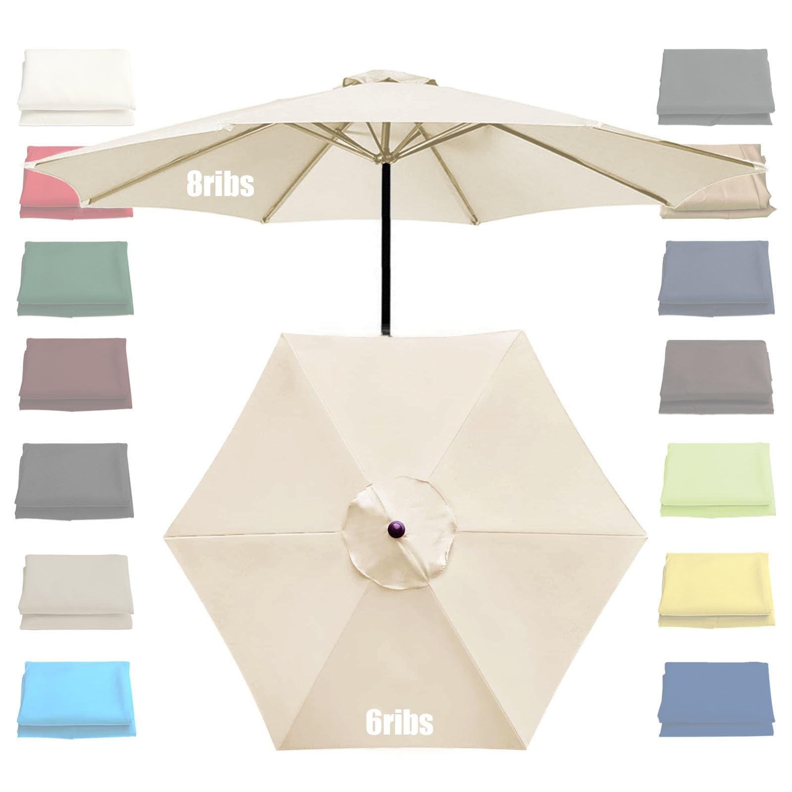 Telo Di Ricambio Per Ombrellone Da Giardino 200/270/300cm - Copertura UV50+ Per 6/8 Costole, Vari Colori - Foto 6