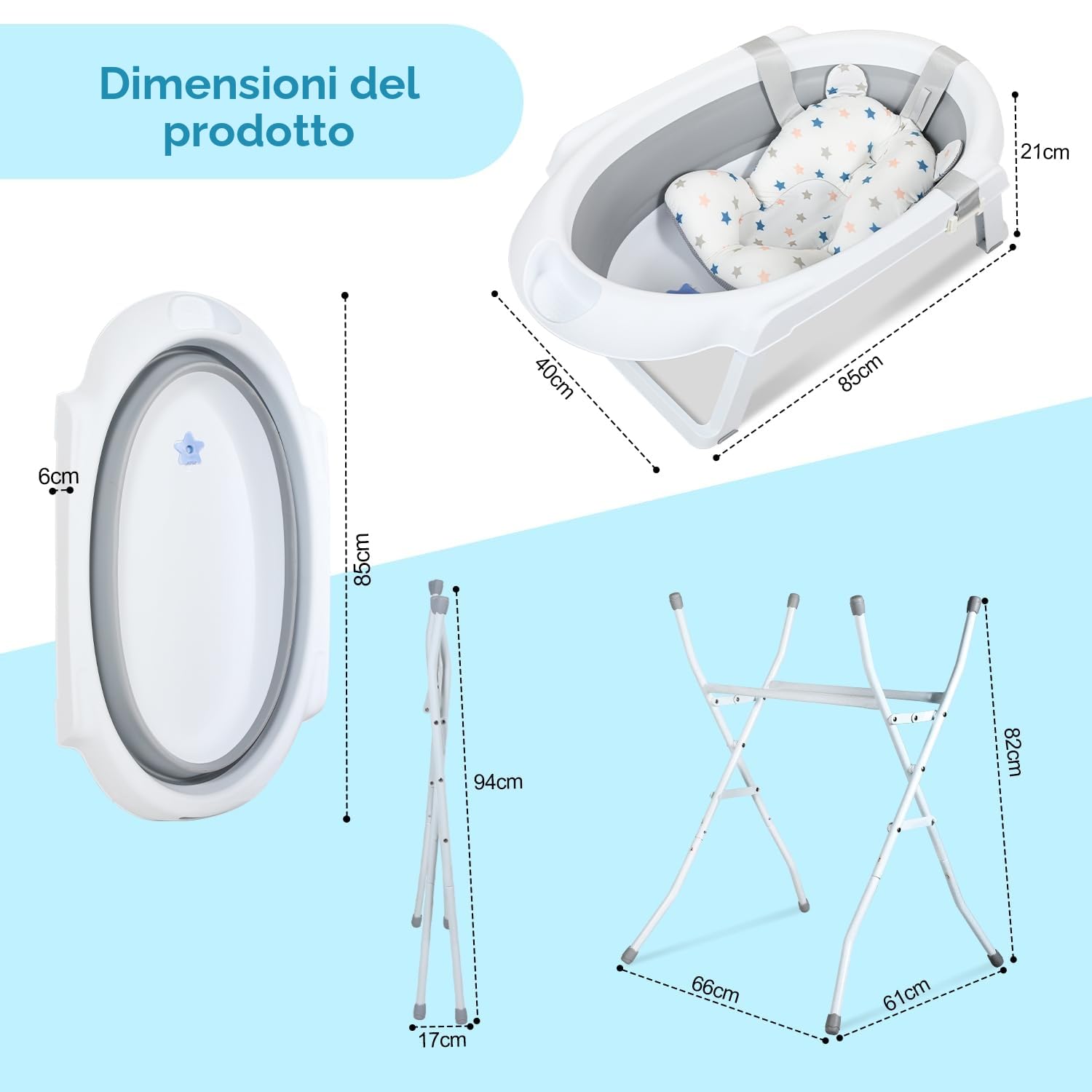 Vaschetta Bagnetto,Vasca per bambini Pieghevole, 3-in-1 Bagnetto Neonato, Portatile Vaschetta Baby Bagno con supporto,Sicura per il vostro bambino
