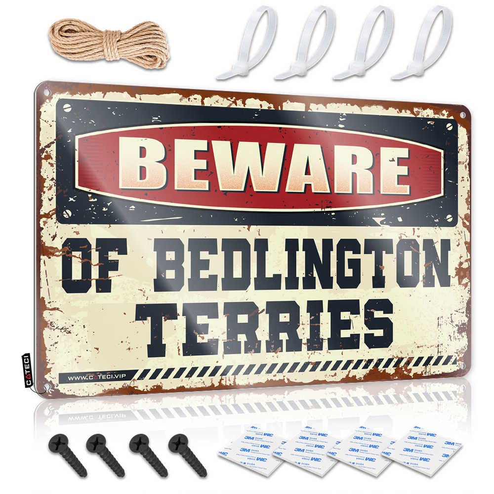 HELIOFORGE Beer Bar Metal Sign Beware Of Bedlington Terries Sign Funny Signs For Home Bar Dorm Room Door Sign(20X30CM)