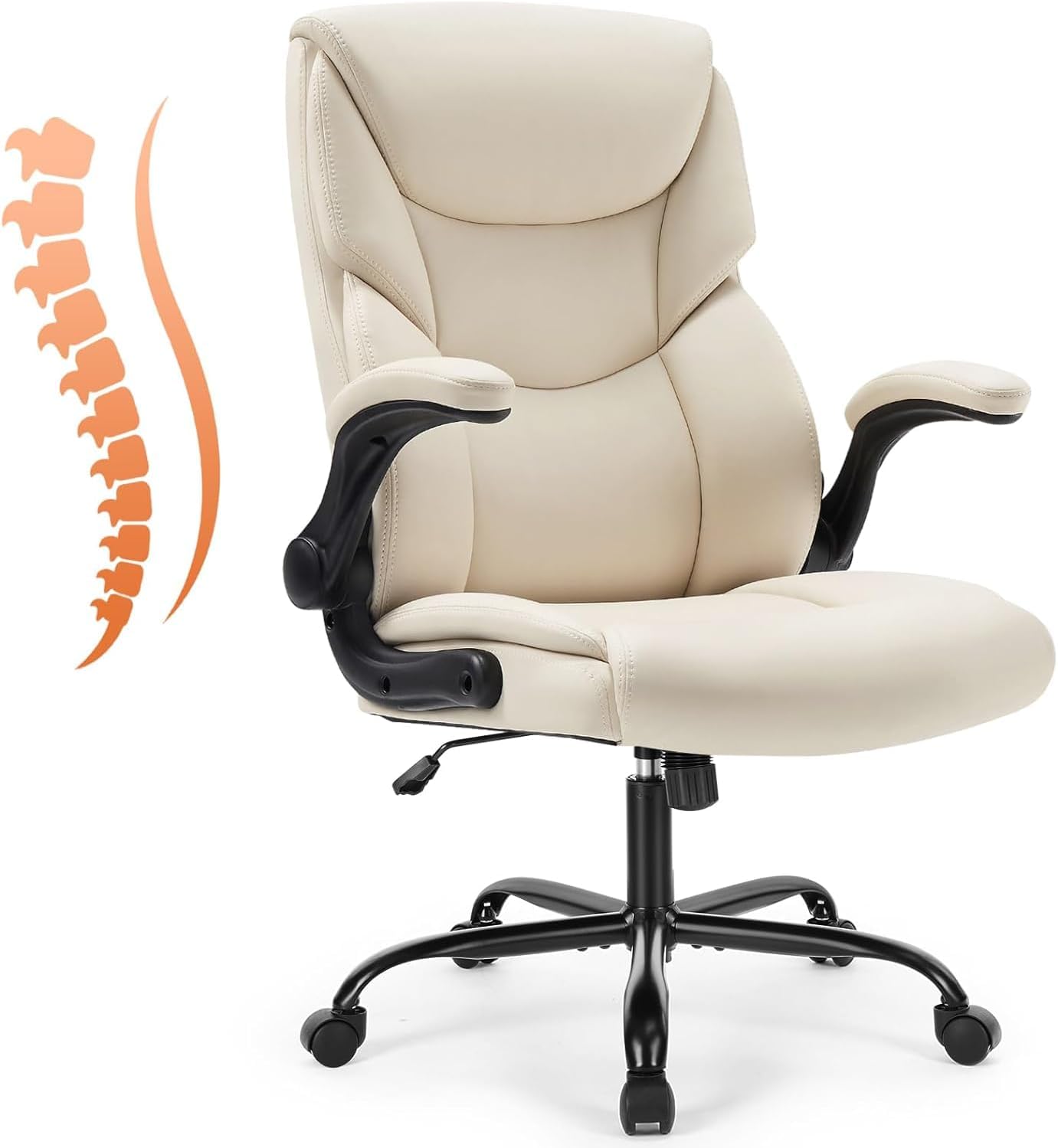 Adjustable Adjustable Beige Ergonomic Office Chair with Flip-Up Arms and Heavy-Duty Design Adjustable Beige Ergonomic Office Chair with Flip-Up Arms and Heavy-Duty Design