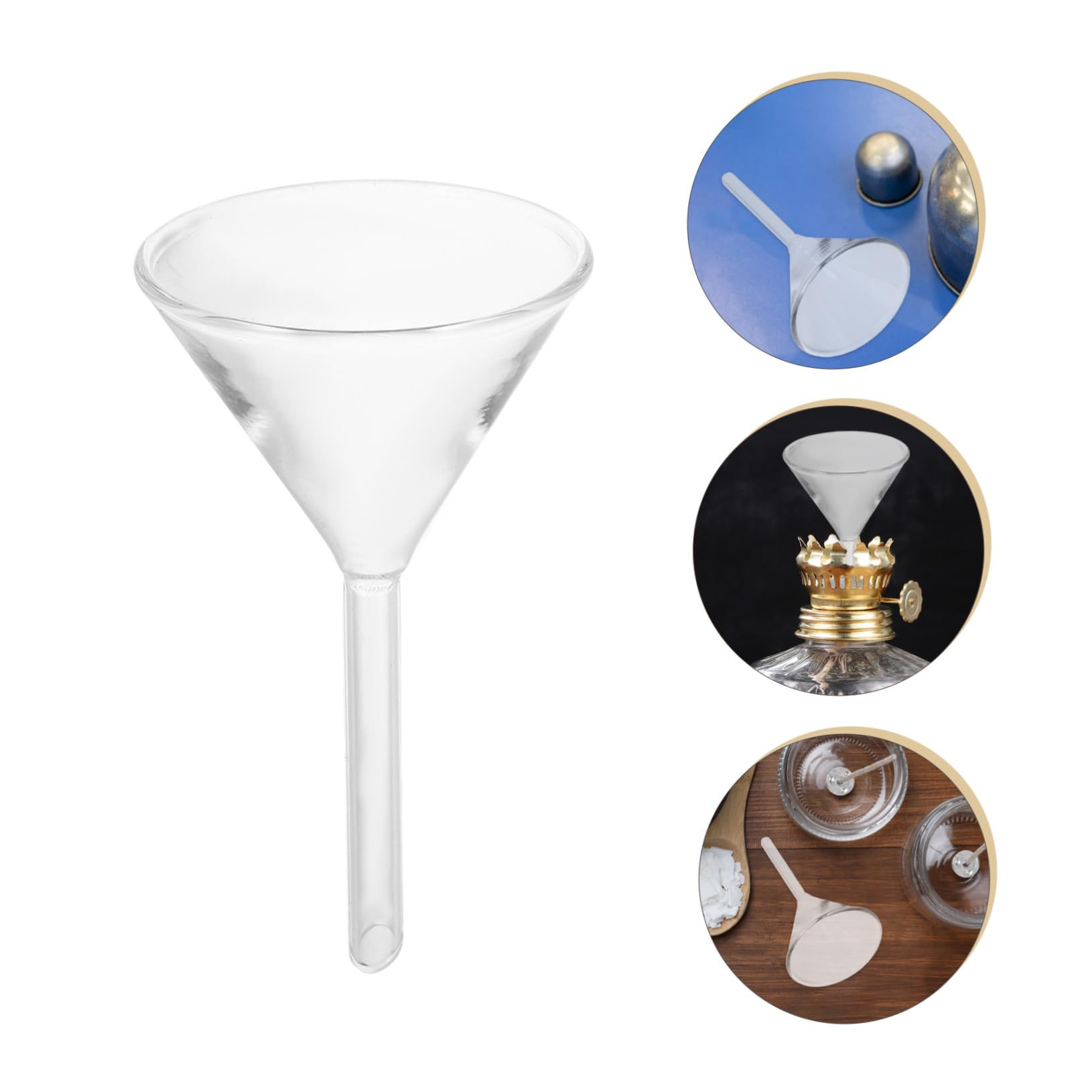 4 Stück Glas-trichter für Labor und Öllampen Hitzebeständig Breiter Mund Kurzer Stiel Präzises Befüllen und Filtrieren von Kerosinlaternen Kompakt und Transportabel für Laborbedarf